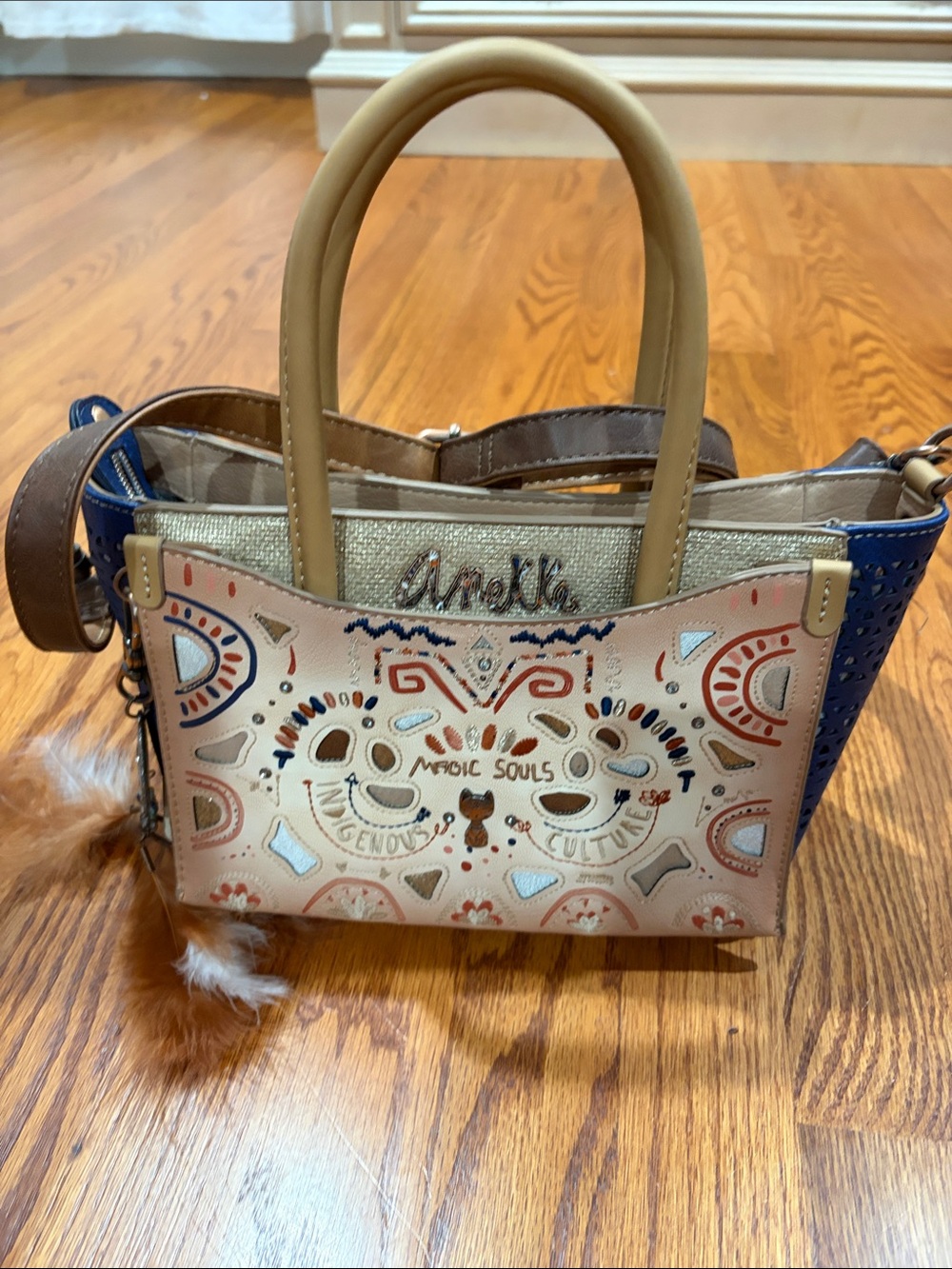 Anekke Beige Multi-Color Magic Souls Satchel purse